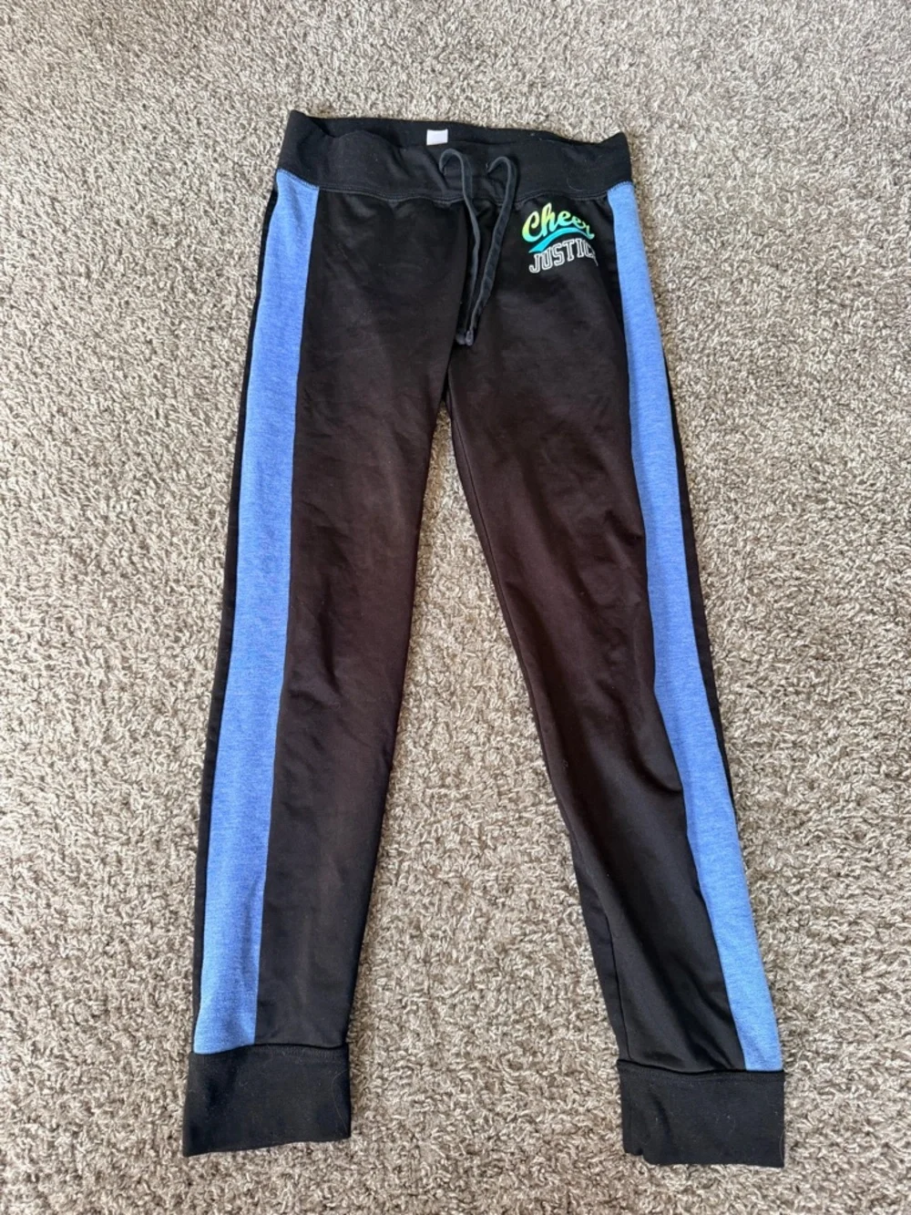 Justice Active Black Pants with Neon Blue & Green Accent size 14